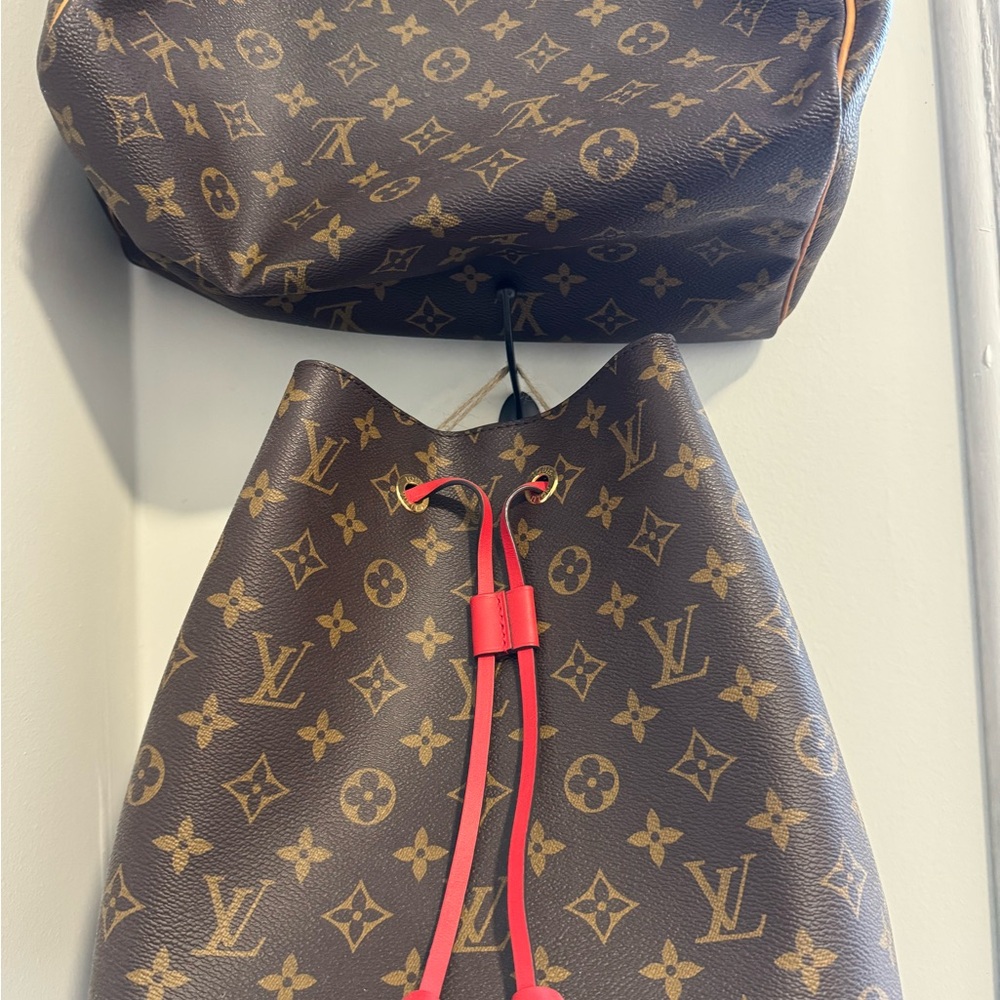 Louis Vuitton Brown Monogram Backpack with Red Accents